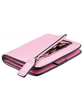 Womens Small Slim Leather Wallet RFID Blocking Bifold Mini Purse ID Window Pink